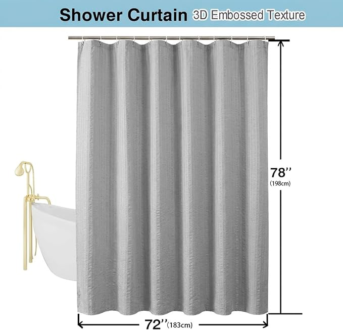 Aiyufeng Moga Light Gray Shower Curtain - 3D Embossed Cloth Shower Curtain for Bathroom, Hotel Luxury Gray Bathroom Curtains, Machine Washable, Standard Size 72Wx78H