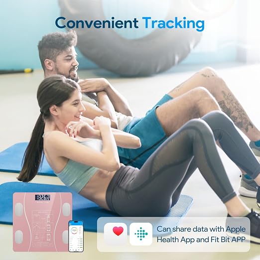 Smart Body Fat Scale with Led Display - Digital Bathroom Scale with Bluetooth, Accurate Body Composition Measurement, Muscle Mass, BMI, and Body Water Analysis (Pink)