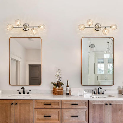 Bathroom Vanity Mirror Light Fixtures: Dimmable 5 Lights Bath Wall Sconce Lighting - Brass Black Vanity Lights with Hammered Clear Glass Shade - Modern Minimalist Makeup Light Above Mirror G9 Base