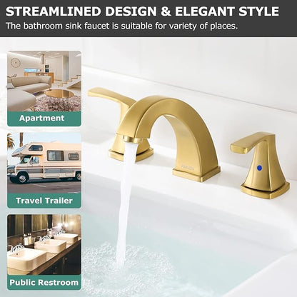 PARLOS 2-Handle Widespread Bathroom Faucet with Metal Pop Up Drain and cUPC Faucet Supply Lines, Brushed Gold, Doris 1417208