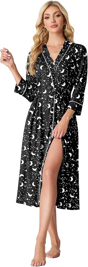 PrinStory Womens Robe Long Knit Bathrobe Lightweight Soft Robes Ladies Bath Robe