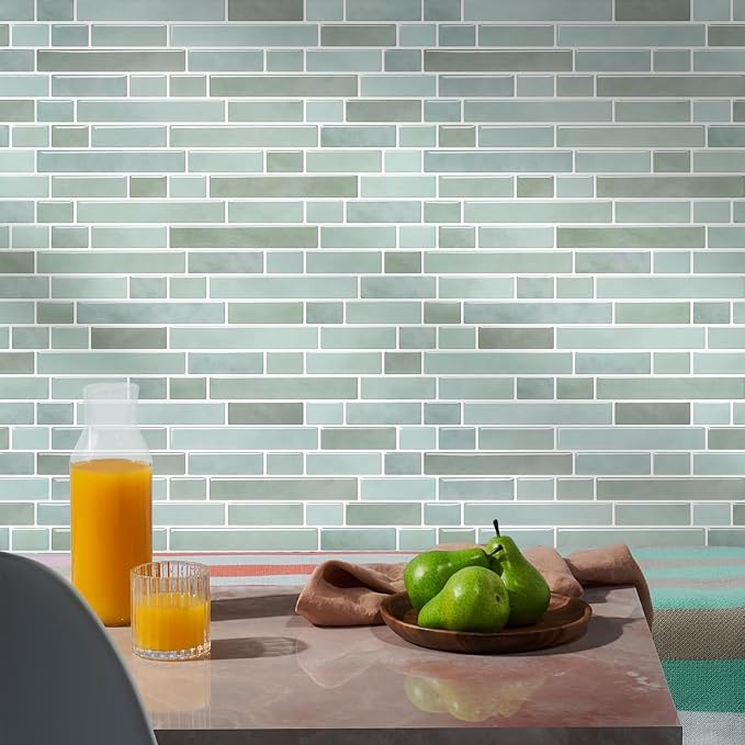 STICKGOO Thicker Peel and Stick Backsplash Tile for Kitchen and Bathroom | 10 Sheets of 12”×12” - 3D Vinyl Self Adhesive Wall Tiles Stick on Backsplash for Kitchen & Bathroom(Solna Green)
