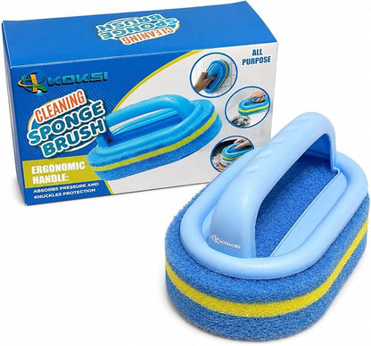 KOKSI Cleaning Brush for Bathroom Kitchen Bathtub Toilet Cleaner All Purpose Shower Sponge Scrubbing Brush with Ergonomic Handle