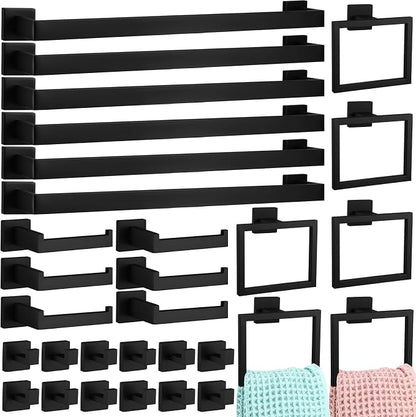 Gisafai 30 Pcs Black Bathroom Hardware Accessories Set 23.6 Inch Bath Towel Bar Kit Stainless Steel Bathroom Hardware Set Towel Racks Ring Robe Hooks Paper Holder for Wall Mounted
