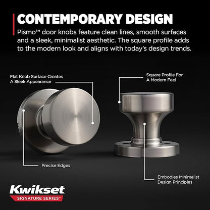 Kwikset Pismo Interior Passage Door Knob, Handle for Closet and Hallway Doors, Non-Locking Doorknob in Satin Nickel, with Microban Protection (Pack of 10)