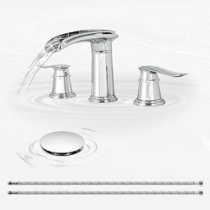 BWE Waterfall Bathroom Faucet, Chrome 8 Inch Widespread Bathroom Sink Faucet Two-Handle Waterfall, Metal Pop-up Drain Include, for Vanity, Lavatory Sink