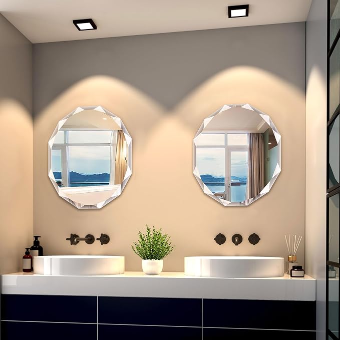 23.5x27.5 Inch Bathroom Mirrors for Over Sink, Round Frameless Mirror | Beveled Bathroom Mirror, Bathroom Vanity Circle Mirror for Bedroom Living Room Entryway Home Decor