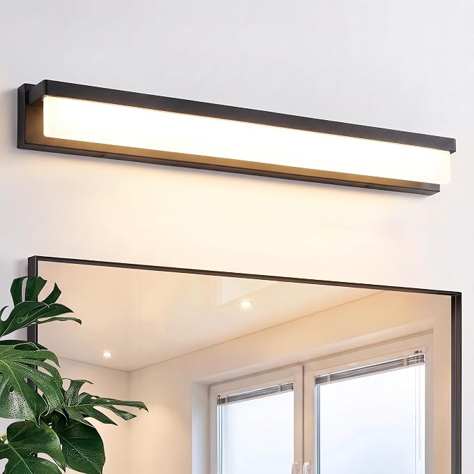 URSOLA LED Bathroom Vanity Light Fixture Over Mirror 32.3 inch Modern Rectangle Black Matte Metal Lighting Bar 4000K Daylight Wall Sconce (Black)