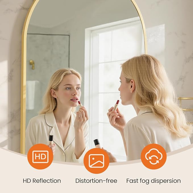 Sweetcrispy 22"x30" Arched Bathroom Mirror, Bathroom Mirrors for Over Sink | Modern Wall Mirrors Arch Decorative for Entryway, Bedroom, Vanity,Horizontal or Vertical Hanging, Gold