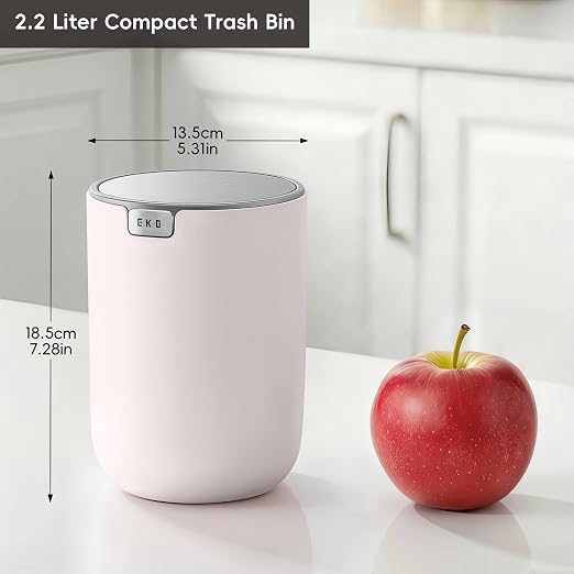 EKO Fandy 0.58 Gal/2.2L Mini Trash Can with Lid, Swing-Top Desktop Trash Can for Bathroom, Countertop, Vanity, Desk or Office, Small Garbage Bin (Pink) (Pack of 12)
