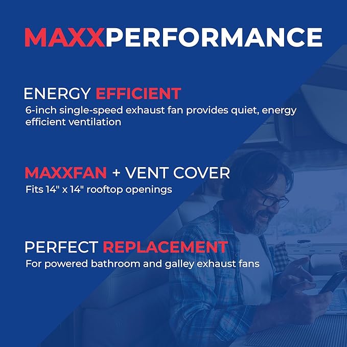 MAXXAIR Maxxfan Mini Plus Vent 6"" Single Speed Exhaust Fan - Quiet and Energy Efficient RV Ventilation & Lighting, White (00-03801)