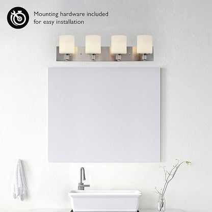 Design House 578849 Dane Traditional 4-Light Indoor Bathroom Vanity Light Dimmable Frosted Glass for Over The Mirror, Satin Nickel