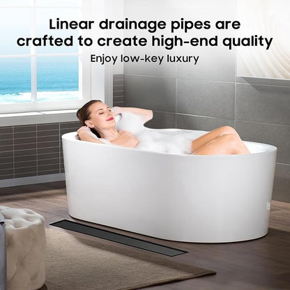 DLONE® Linear Shower Drain - 28 Inch Matte Black, with Tile Insert Pane | AISI 304 Stainless Steel Linear Drain, Rectangle Shower Floor Drain, with Adjustable Feet, Fits Bathroom & Balcony etc