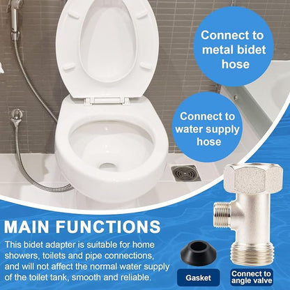 7/8"x7/8"x3/8" 3-Way T Valve Connector with Washer Universal Metal Adapter | T-Adapter for Shower Toilet Bidet Attachment Valve Hose Fitting Replacement Parts Accessories