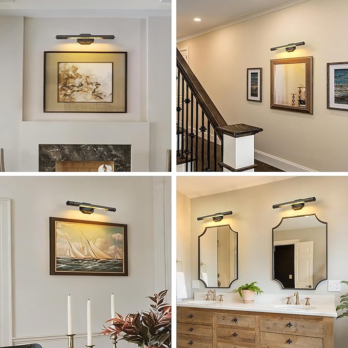 Black Vintage Picture Light Hardwired - 24 In Art Deco Lights Over Mirror Portrait Pictures Frame,Wall Sconce Lighting Fixture for Museum Bathroom Vanity Gallery Artwork Library Cuadros Painting Above