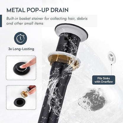 Black Bathroom Faucet 3 Hole, Widespread 8-Inch Bathroom Sink Vanity Utility Sink Faucet for with Full-Metal Pop-Up Drain, Matte Black