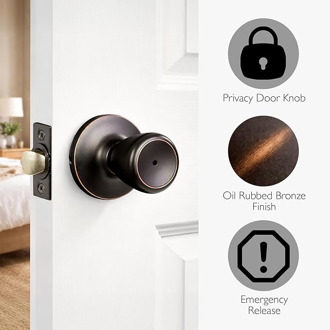 Design House Terrace Door Knob and Hardware, ANSI Grade-3 Certified, Bedroom/Bathroom Privacy Lock, Multiple Length Door Backset, Oil-Rubbed Bronze, 1.85 in. Diameter, 728725