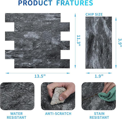 Art3d Peel and Stick Backsplash, Stick on Wall Tile, 10-Pack, Dark Granite | PVC, Self Adhesive, Splash Resistant, Multi-Surface Compatibility, Ideal for Kitchens, Fireplaces, Stair Areas