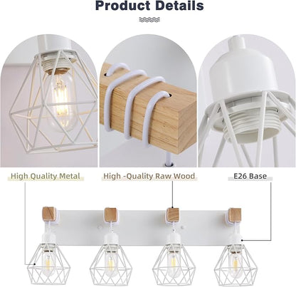maesta 4 Light Bathroom Vanity Light, Farmhouse White Fixture Over Mirror | Farmhouse Bathroom Light Fixtures, Wood & Metal, Anti-Rust Easy to Install for Rustic Bathroom Hallway