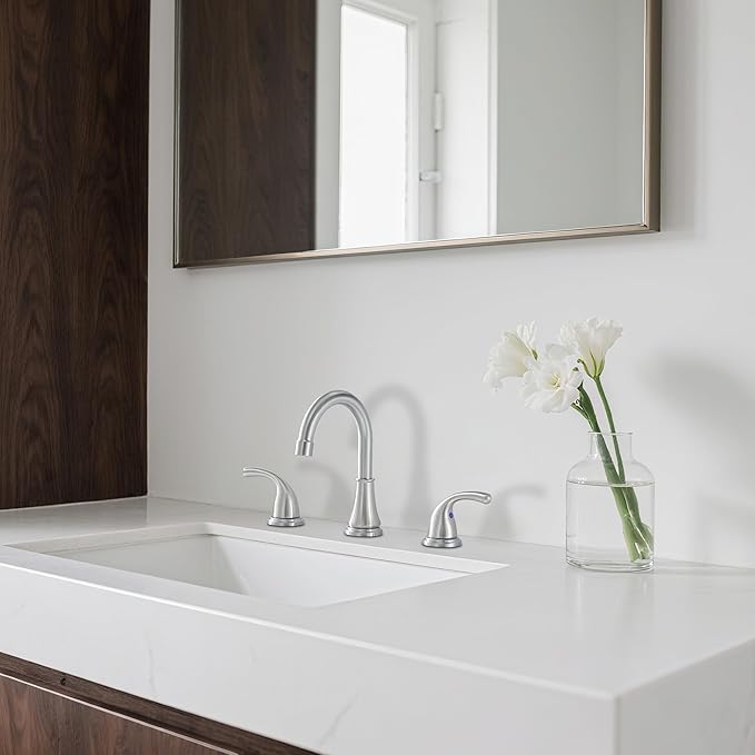 Bathroom Faucet 3 Holes, 8 Inch Widespread Faucet 2 Handle Bathroom Sink Faucets Lead-Free Brushed Nickel Bath Sink Faucets with Pop-up Drain Stopper and Supply Hoses
