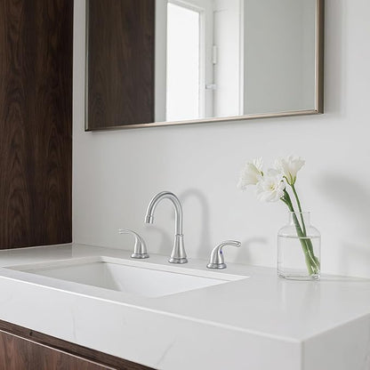 Bathroom Faucet 3 Holes, 8 Inch Widespread Faucet 2 Handle Bathroom Sink Faucets Lead-Free Brushed Nickel Bath Sink Faucets with Pop-up Drain Stopper and Supply Hoses