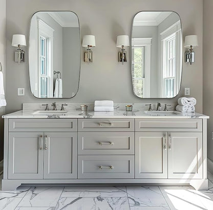 Brushed Nickel Bathroom Mirror, 24x40” Oblong Mirror with Stainless Steel Metal Frame, Silver Oval Vanity Mirror for Over Sink, Modern Anti Rust Wall Mounted
