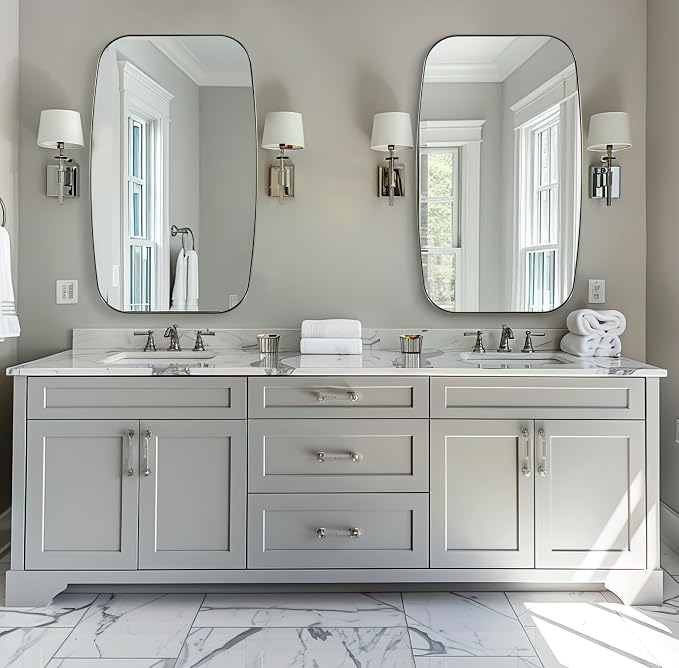 Brushed Nickel Mirror, 24x32’’ Oval Mirror for Bathroom, Brushed Nickel Oblong Bathroom Mirror for Over Sink, Modern Anti Rust Silver Vanity Mirror