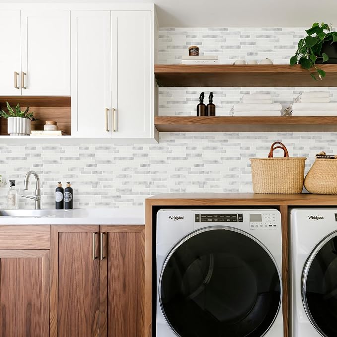 STICKGOO Thicker Peel and Stick Backsplash Tile for Kitchen and Bathroom | 10 Sheets of 12”×12” - 3D Vinyl Self Adhesive Wall Tiles Stick on Backsplash for Kitchen & Bathroom(Marble Grey&White)