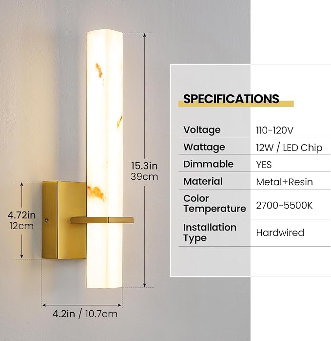 15 inch Gold Wall Sconces Hardwired LED Wall Sconces Set of Two Modern Bathroom Sconce 5CCT Dimmable Bathroom Vanity Light for Mirror Living Room Hallway
