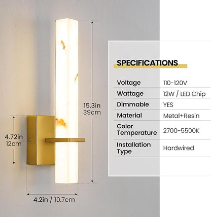 15 inch Gold Wall Sconces Hardwired LED Wall Sconces Set of Two Modern Bathroom Sconce 5CCT Dimmable Bathroom Vanity Light for Mirror Living Room Hallway