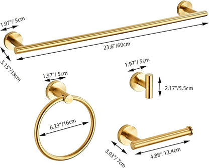 Brushed Gold Bathroom Hardware Set 10 Piece with Towel Racks for Bathroom, SUS304 Stainless Steel Bath Towel Bar Set, 24 Inch Wall Mounted Accessories Kit…
