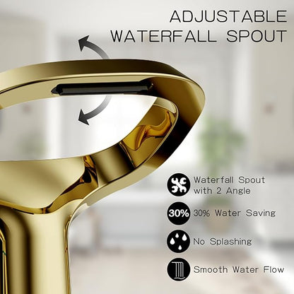 Gold Bathroom Faucet 3 Hole, 8 Inch Widespread Gold Faucets 2-Handle for Bathroom Vanity Sink with Adjustable Spout, with Supply Line, for 6 to 12 in Sink