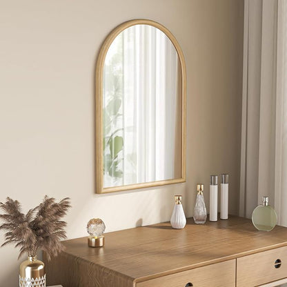 20"x30" Arch Wall Mirror for Wall, Wall Mounted Vanity Mirror for Bedroom, Wood Grain Finish Frame Mirror with Tempered Glass, Vintage Decorative for Bathroom, Entryway, Living Room, Natural