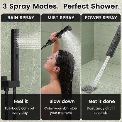 Longriver 3-Push Button Shower Faucet Set Hydro Power Temperature Display | Shower System Wall Mounted 10" & 6" Shower Head with 3-Spary Handheld, Shower Fixtures with Valve and Trim Kit, Matte Black