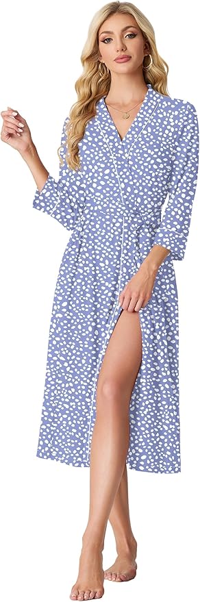 PrinStory Womens Robe Long Knit Bathrobe Lightweight Soft Robes Ladies Bath Robe