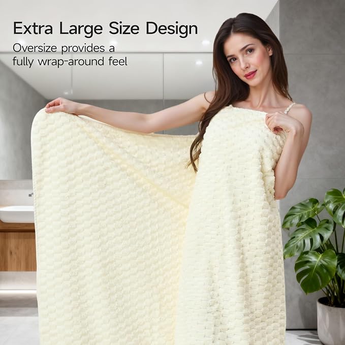 REDKISS Cream Microfiber Towels-35x70 Inches Oversized Bath Sheets, Extra Large Bath Towels Set, Super Soft Quick Dry Lint Free Absorbent Waffle Microfiber Shower Towels, 6 Pack