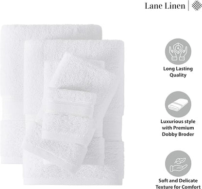 LANE LINEN Bath Towel Set 100% Cotton 3 Piece Soft Absorbent - White | Oeko-Tex Bath Towels - Zero-Twist Cotton, Terry Weave Comfort, Long-Lasting Comfort, Hotel-Style Look, Machine Washable