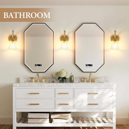 1-Light Gold Wall Sconce, Modern Brass Bathroom Sconces | with Textured Glass Shade, Vintage Wall Lamp for Dining Living Room Bedroom Bathroom Hallway Mirror, E26