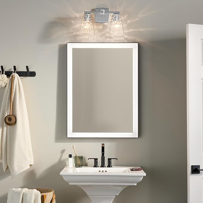 Kichler Marant 14.25" 2-Light Vanity Light with Clear Water Glass in Chrome, for Bathroom, Powder Room, Over a Mirror, (14.25" W x 9.5" H), 55215CHWTR