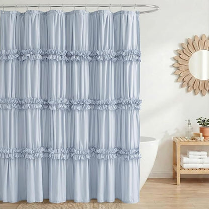 LIPA Boho Rustic Fog Blue Ruffle Shower Curtain 72x78 Inches | Farmhouse Shower Curtains for Bathroom,Water‑Resistant Fabric Shower Curtain,Bohemian Bathroom Decor