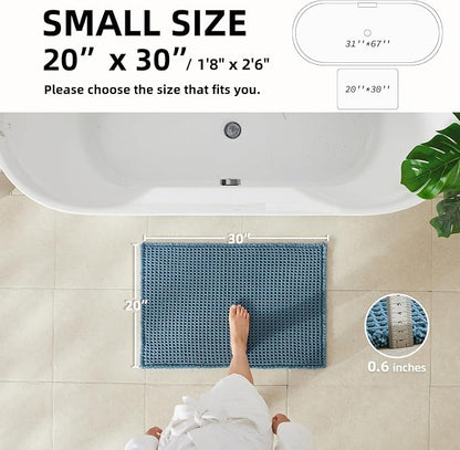 TYUU Waffle Bath Mat, Boho Bathroom Rugs Non Slip, 30x20 Denim Blue | Super Absorbent Quick Dry Bath Rug, Non-Slip Backing, Soft Waffle Washable Farmhouse Bathroom Mats, Tub, Shower & Home Decor