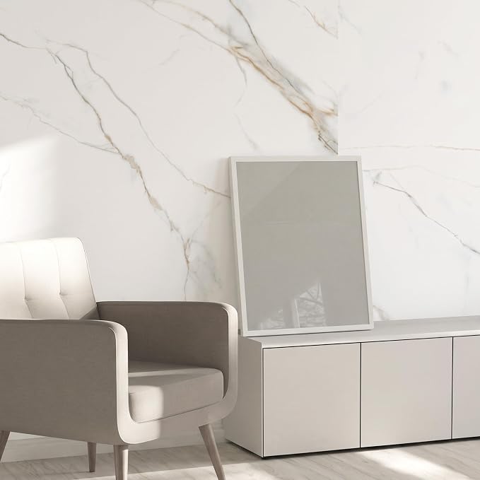 Marble Peel and Stick Waterproof Wall Paneling, 118" x 47" Statuario Gold Matte Finish Self-Adhesive Backsplash Tile Vinyl Wall Panel for Kitchen Bathroom Wall Decor, Covers 38.75 Sq. Ft.