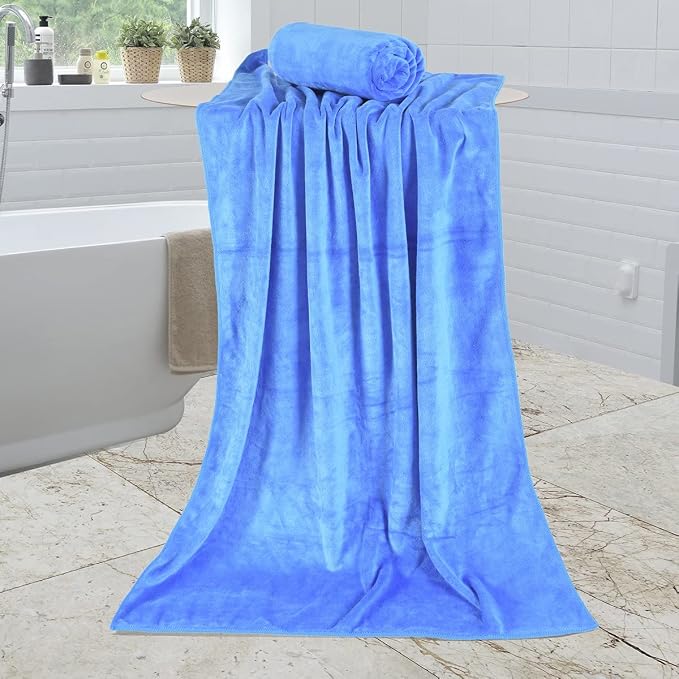 JML Microfiber Bath Towel Set, 6 Pack, 27" x 55", Peach/Grey/Blue | Hanging Loop, Extra Absorbent, Fast Drying, Lint-free, Use for Pool, Swimming, Fitness, Sports, Yoga