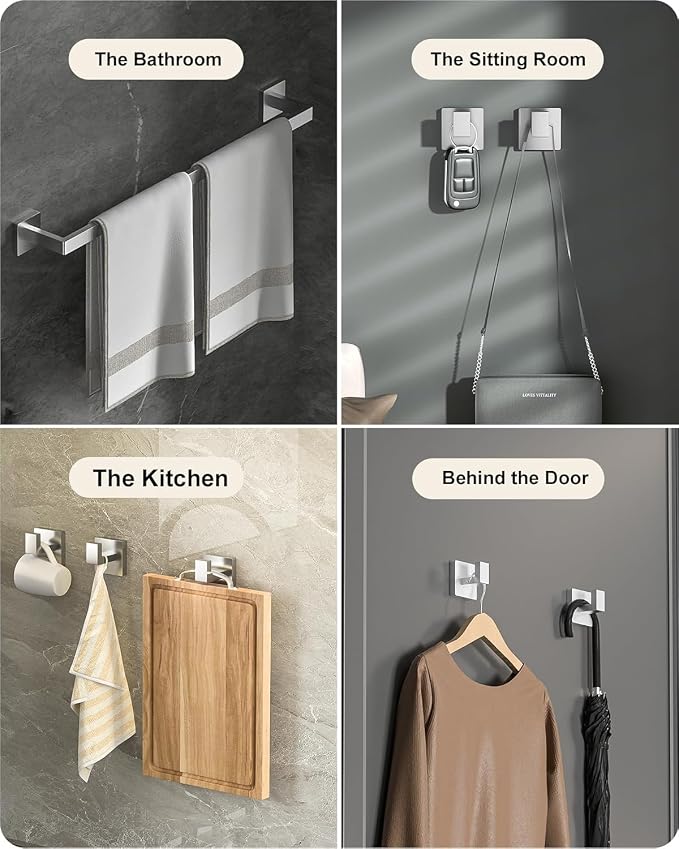 10-Piece Square Bathroom Hardware Set with 24" Towel Bar x2, Toilet Paper Holder x2, Towel Hook x4, Towel Ring x2, Wall Mounted Stainless Steel Bathroom Accessories for Modern Bathroom Decor