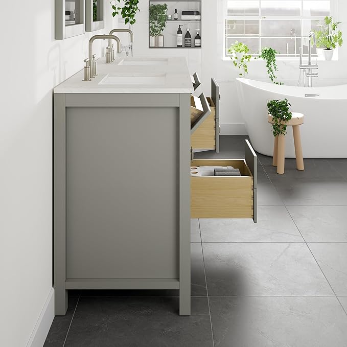 Artemis 60 in. Gray Double Sink Bath Vanity with Engineered Top and Undermount Porcelain Sinks