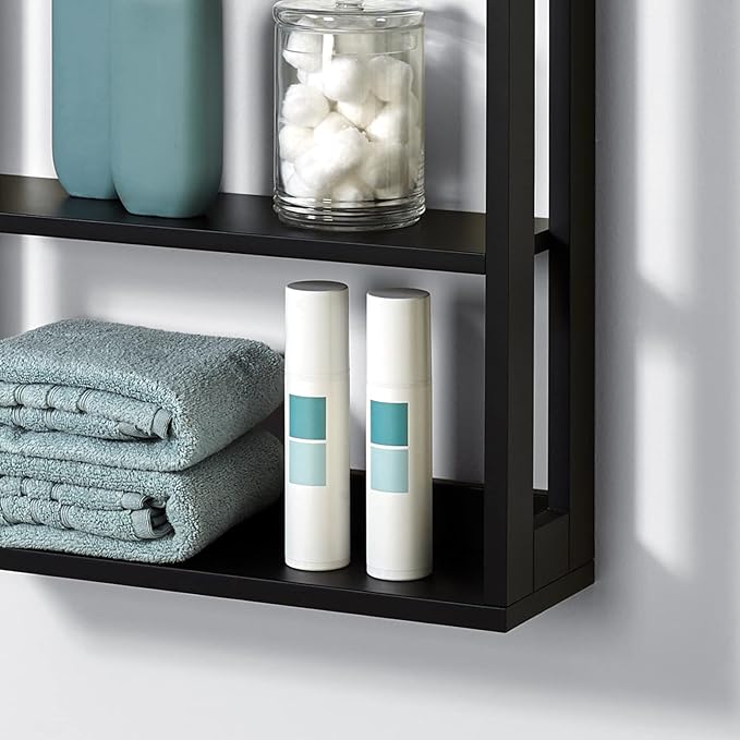 Zenna Home Wall Mounted Storage Shelf, Wood Space Saving Storage Organizer with 4 Shelves, Shelving Unit for Small Spaces like Bathroom and Kitchen, Black