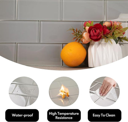 Warm Grey Glass Subway Tile, Glass for Bathroom Kitchen Shower Backsplash Wall, 3 x 6 Inches, 4 Sq.Ft.