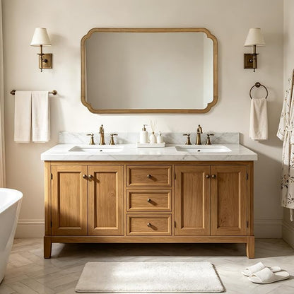 30" x 48" Wood Bathroom Mirror for Wall Mounted, Rustic Rounded Corner Vanity Mirror for Entryway, Living Room or Bedroom Home Decorative [30" x 48" Natural Color]