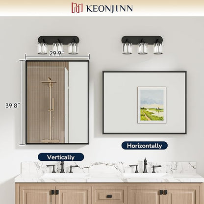 Keonjinn 40 x 30 Inch Black Bathroom Mirrors for Over Sink, Metal Frame | Rectangular Mirrors for Wall, Beveled Framed Design, Rustic Bathroom Vanity Mirror, Safety HD Tempered Glass, Square Corner