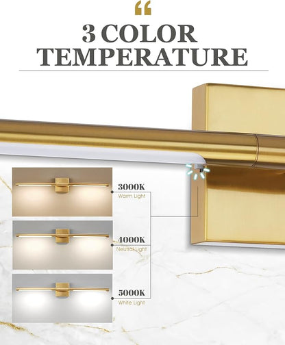 30 Inch Bathroom Light Fixtures, 16W 3CCT Dimmable CRI90 Brushed Gold LED Vanity Lighting Fixtures Over Mirror, 360° Rotatable Modern Bathroom Vanity Light Bar, AD-W9465-L75-GD